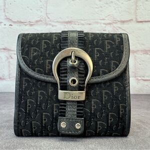Christian Dior Black Canvas Monogram Trotteur Wallet